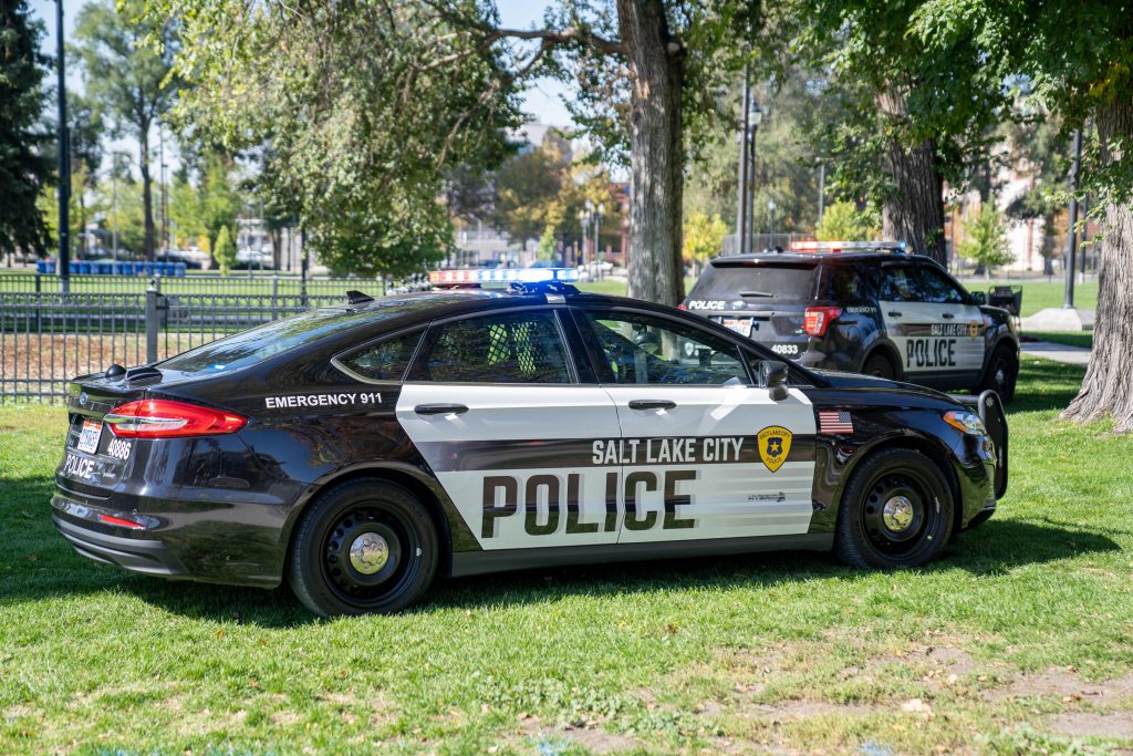 a police car in a park