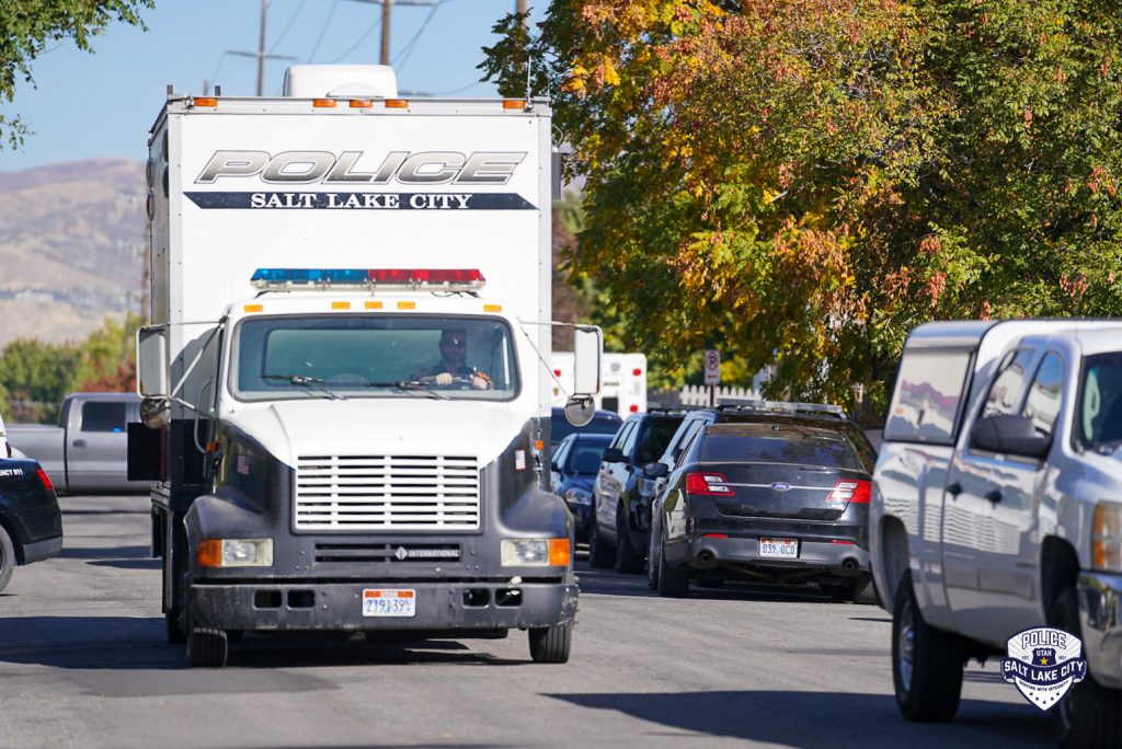 A Large police vehicle in the road