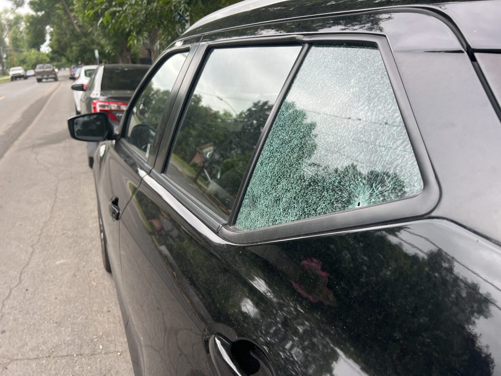 A car with a shattered window