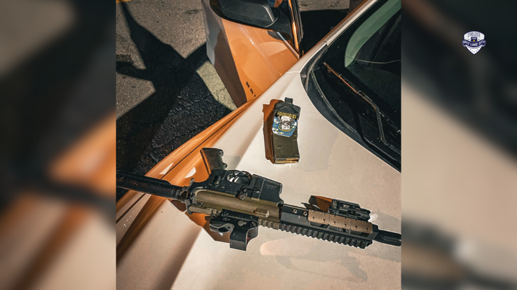 1- A photo of a rifle and loaded magazine recovered by SLCPD officers (SLCPD photo | June 11, 2023).