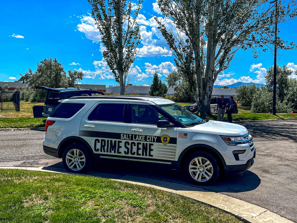 2 - A SLCPD Crime Lab SUV at the scene of a deadly crash (SLCPD photo | July 21, 2023).