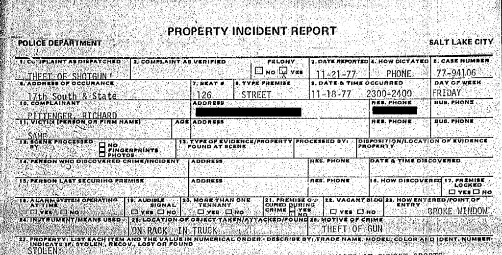 screen grab original report stolen rifle 1977