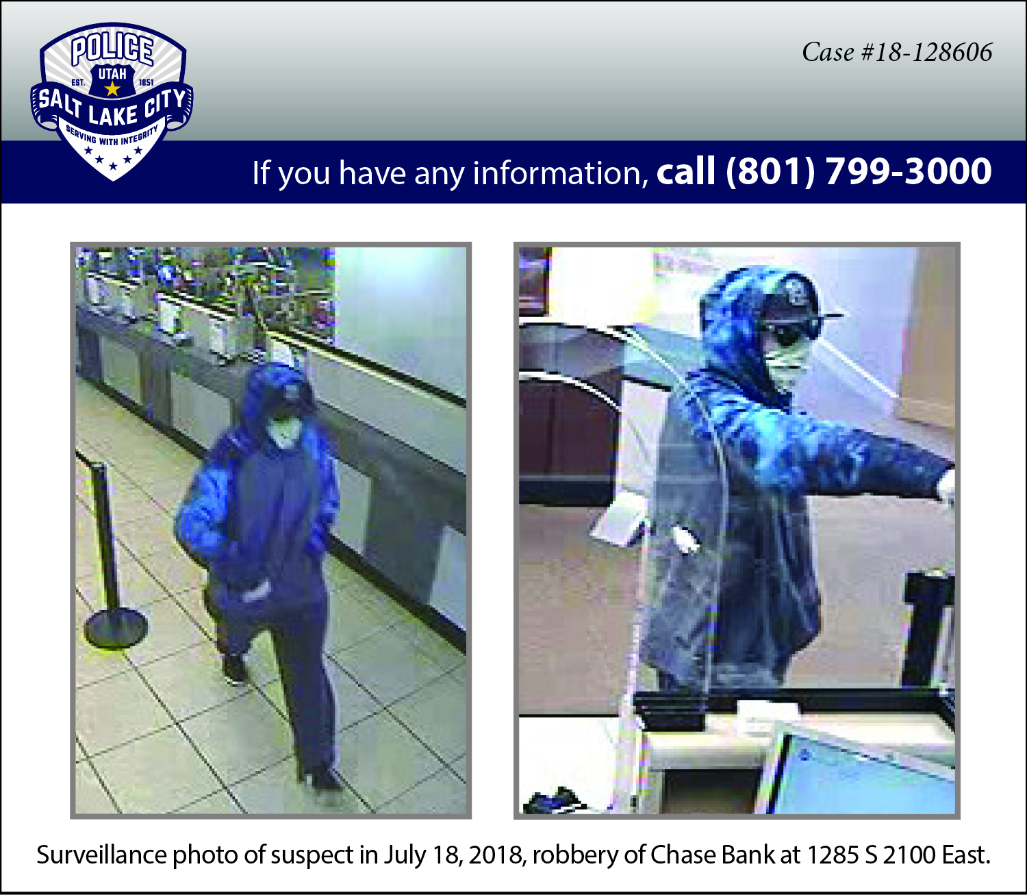 Police Seek To Identify Suspect In Bank Robbery Slcpd