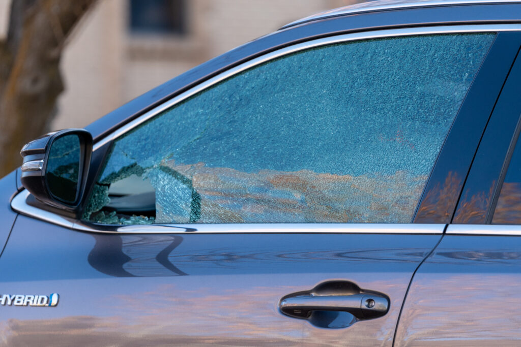 5 - A photo of a car window shot out by a BB gun in the Capitol Hills neighborhood (SLCPD photo | November 17 2023).