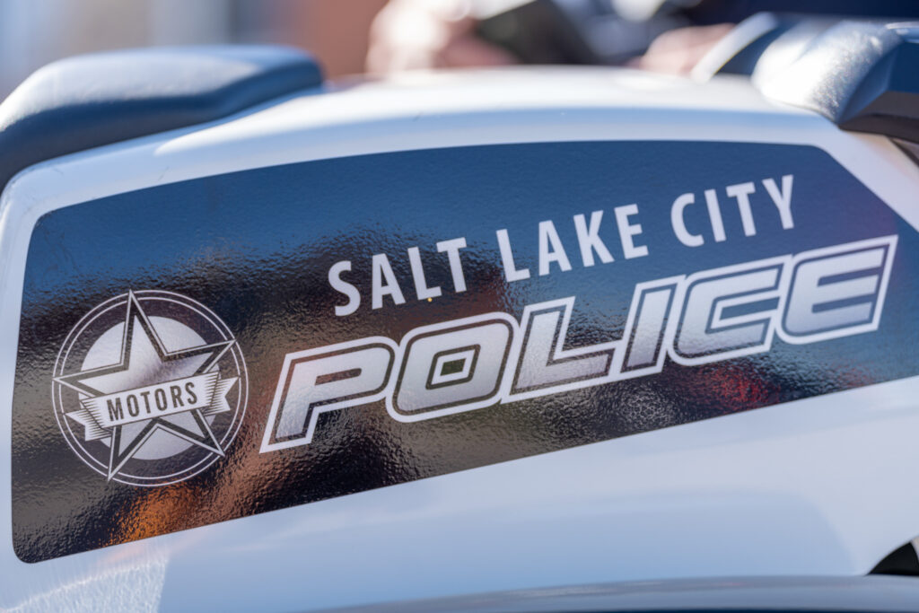 Photo: A photo of a portion of a Salt Lake City police department motorcycle (SLCPD photo; April 11, 2024).
